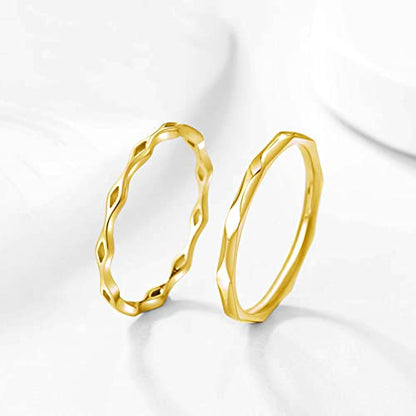 KAZITSAN 2pc 2mm Stainless Steel Rings for Women Girls Fashion Wedding Plain Band Knuckle Stacking Midi Rings Silver/Rose Gold Wedding Band Comfort Fit - color: BEHY01-Gold