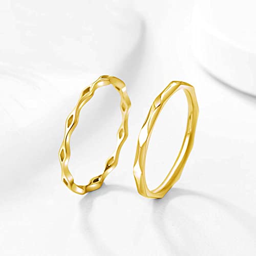 KAZITSAN 2pc 2mm Stainless Steel Rings for Women Girls Fashion Wedding Plain Band Knuckle Stacking Midi Rings Silver/Rose Gold Wedding Band Comfort Fit - color: BEHY01-Gold
