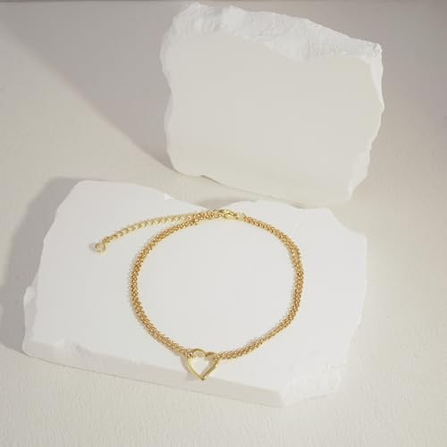 NIXMAX Gold Anklets for Women, Waterproof Chain Trendy Ankle Bracelets | Non Tarnish, Adjustable Fit, 14K Gold Plated, Dainty Layered Looks, Summer Beach Vacation Body Jewelry, Gifts for Women - color: Gold-Heart