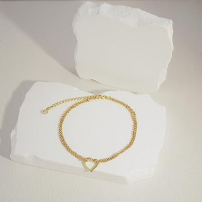 NIXMAX Gold Anklets for Women, Waterproof Chain Trendy Ankle Bracelets | Non Tarnish, Adjustable Fit, 14K Gold Plated, Dainty Layered Looks, Summer Beach Vacation Body Jewelry, Gifts for Women - color: Gold-Heart