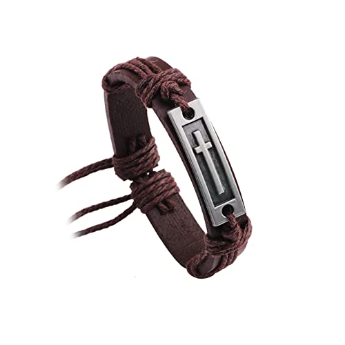 FORUBUS Religious Cross Leather Bracelet, Leather Cross Bracelet for Women Men Religious Gift, Church Pray Baptism Christmas Jewelry - color: Brown