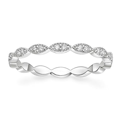 TIGRADE Eternity Ring Oval Milgrain Cubic Zirconia Anniversary Stacking Ring CZ Wedding Band for Women Size 3-13 - color: Silver