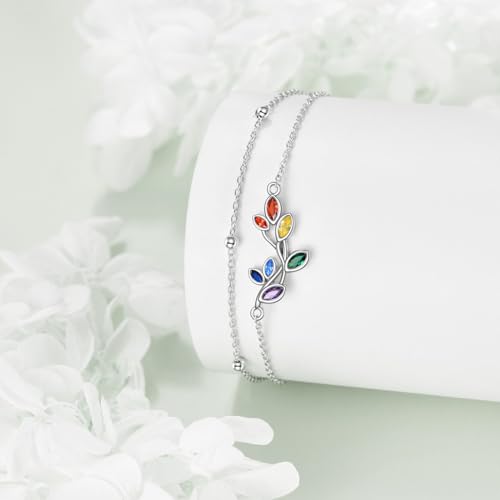 Four Leaf Clover/Chakra Leaf Anklets 925 Sterling Silver Double Layered Chain Women's Anklets Jewelry Gifts - style: Chakra Leaf Anklets