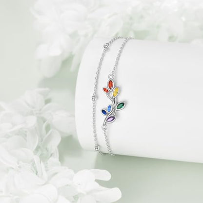 Four Leaf Clover/Chakra Leaf Anklets 925 Sterling Silver Double Layered Chain Women's Anklets Jewelry Gifts - style: Chakra Leaf Anklets