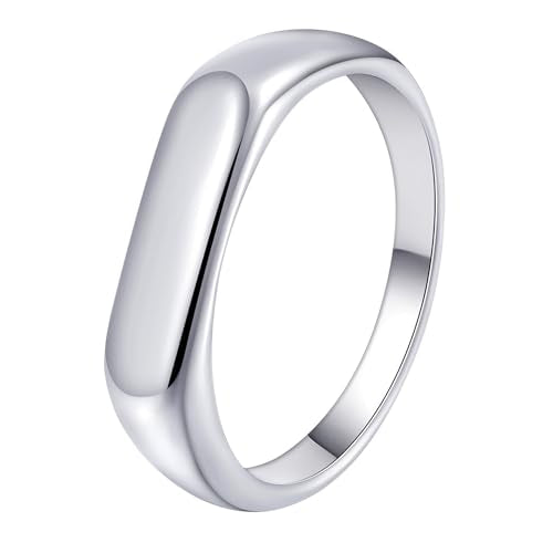 Mens Stainless Steel Plain Signet Rings 4/7/10/14MM Rectangular Pinky Rings | High Polish Classic Blank Thumb Rings, Everyday Comfit Wear, Gift for Men - color: Silver04