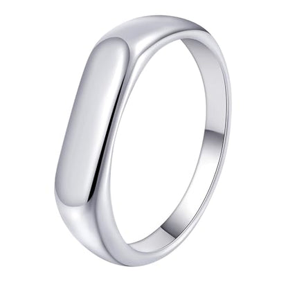 Mens Stainless Steel Plain Signet Rings 4/7/10/14MM Rectangular Pinky Rings | High Polish Classic Blank Thumb Rings, Everyday Comfit Wear, Gift for Men - color: Silver04