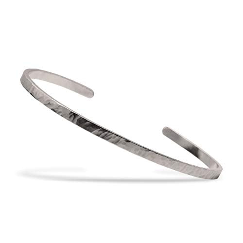 Nato Cuff - Stainless Steel Hammered Cuff Bangle Bracelet Handmade in France Mens and Womens Jewelry - color: Thin
