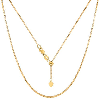 Jewelry Affairs 14k Yellow Real Gold Adjustable Box Chain Necklace, 1.15mm, 22"