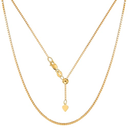 Jewelry Affairs 14k Yellow Real Gold Adjustable Box Chain Necklace, 1.15mm, 22"