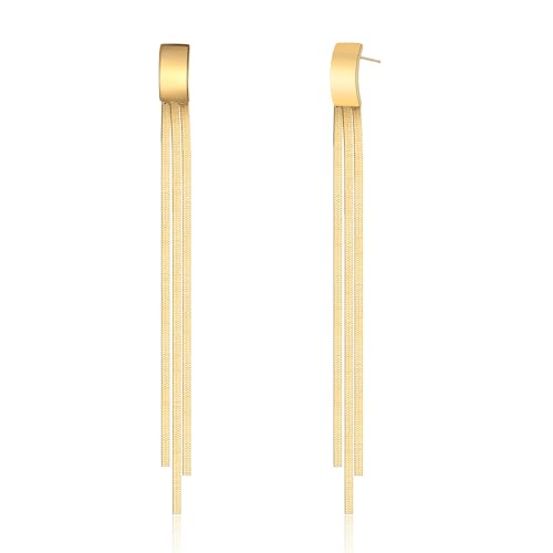 Long Tassel Dangle Drop Earrings, Silver/Gold Cz Chain Earrings for Women Fringe Geometric Bar Drop Formal Earrings Prom Party Lightweight Jewelry Gifts - color: A