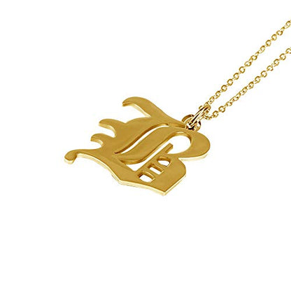 Women's Old English Initial Necklace 18K Gold Plated Stainless Steel Letter Pendant Gift - style: B