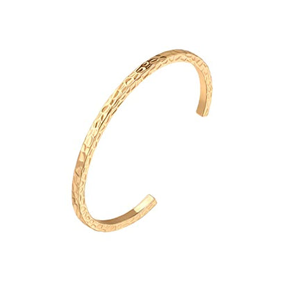 PERNNLA PEARL Dainty Gold Bar Bracelet for Women Simple Delicate Thin Cuff Bangle Hook Bracelet 18K Gold Plated Handmade Minimalist Jewelry - color: 6.Hammered