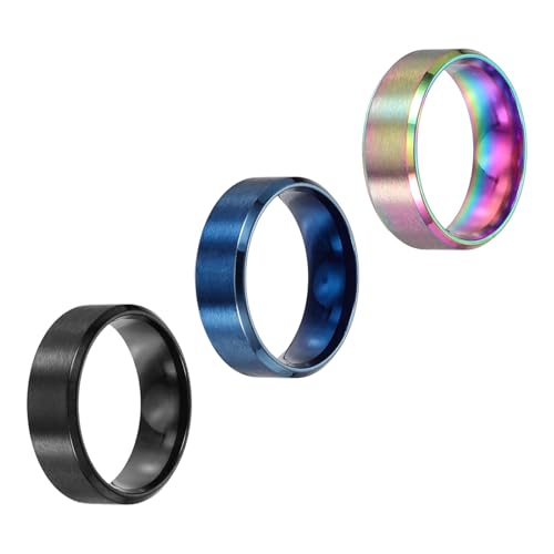 MECCANIXITY Stainless Steel Ring, Plain Ring Blanks Matte Brushed Wedding Bends for Men Women - color: Blue/Black/Colorful