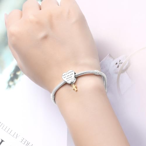 925 Sterling Silver Charms for Bracelets and Necklace Religious Cross Pendants Praying Hands, Bible, Virgin Mary, Jesus, Church Bead Jewelry - color: God is within Her She Will Not Fall