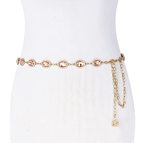 ILuvatar Green Glass Diamond Chain Belt - Metal Women's Western Style Dress Belt - color: Pink-s1