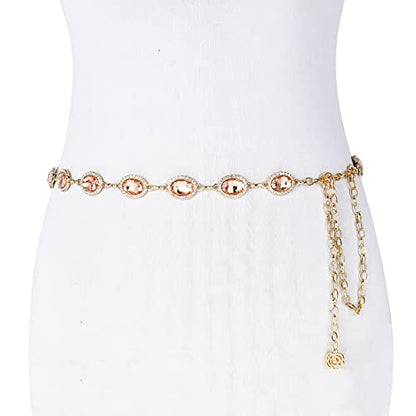 ILuvatar Green Glass Diamond Chain Belt - Metal Women's Western Style Dress Belt - color: Pink-s1