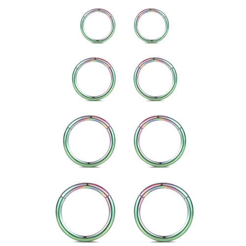 WBRWP 316L Stainless Steel Nose Rings Hoop for Women Men Hypoallergenic | 20G 18G 16G 14G Conch Piercing Jewelry Segment Clicker Lip Rings Helix Cartilage Rook Earrings Diameter 6mm 8mm 10mm 12mm - color: 8pc set in rainbow color(each dia. 2 pc)