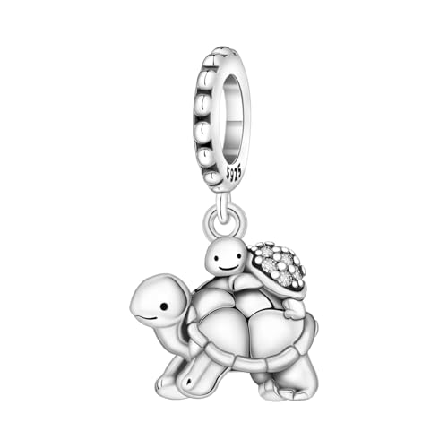 925 Sterling Silver Charms Bead for Bracelets Necklaces, Star Moon Crescent Sun Solar Pendent, Blue Ocean Starfish Shells Turtle Crab Starry Sea Cute Jewelry Birthday Gifts for Women Men - style: Mother and baby turtle charms