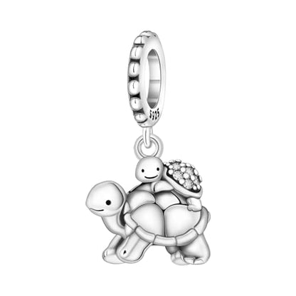 925 Sterling Silver Charms Bead for Bracelets Necklaces, Star Moon Crescent Sun Solar Pendent, Blue Ocean Starfish Shells Turtle Crab Starry Sea Cute Jewelry Birthday Gifts for Women Men - style: Mother and baby turtle charms