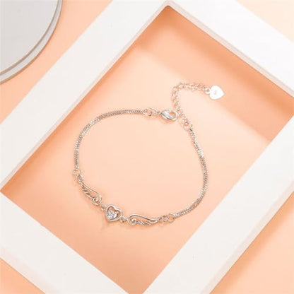 925 Sterling Silver Bracelets for Women Adjustable Love Heart Charm Chain Bracelets Fashion Jewelry Valentine's Day Gifts for Your Lover - color: 4-White