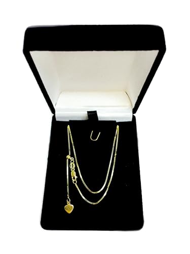 Jewelry Affairs 10k Yellow Real Gold Adjustable Box Link Chain Necklace, 0.7mm, 22"