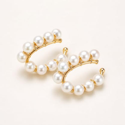 2-Piece Faux Pearl Ear Cuff Set, Non-Pierced Clip On Earrings for Women, Ear Jewelry, Lightweight Ear Accessories for Daily Outfit, Gift