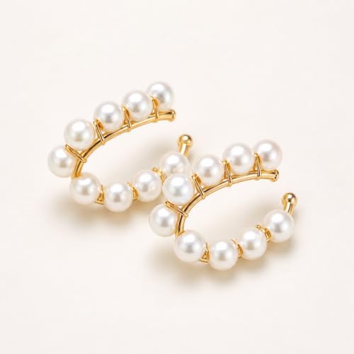 2-Piece Faux Pearl Ear Cuff Set, Non-Pierced Clip On Earrings for Women, Ear Jewelry, Lightweight Ear Accessories for Daily Outfit, Gift