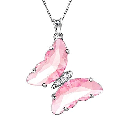 Aurora Tears Butterfly Necklace Earrings Ring Bracelet - Women 925 Sterling Silver Animal Butterflies Birthstone Pendant Crystal Wedding Birthday Jewelry - color: pendant-J.October
