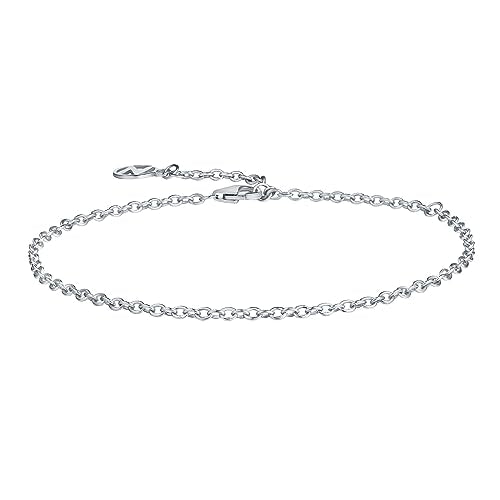 Solid 925 Sterling Silver Bracelets for Women, Dainty Interlocking Circles Cubic Zirconia Adjustable Chain Bracelet, Trendy Stackable Link Bracelets, Simple Cute Jewelry Gifts - color: Silver Cable Chain