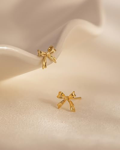 Stud Earrings for Women- 14K Gold/White Gold Plated/Black Bow Dragon Softball Snake Bat Stud Earrings - color: Ribbon bow