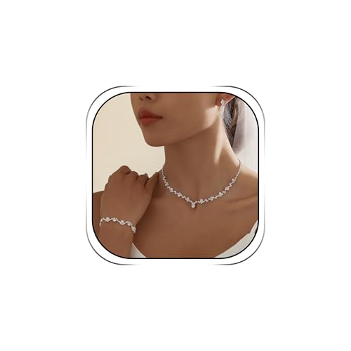 Silver Jewelry Sets for Women Rhinestone Necklace Dangle Earrings Bracelet Set Bridal Wedding Jewelry Sets for Brides Bridemaid Prom Costume Accessories Jewelry - style: Silver Jewelry Set style1