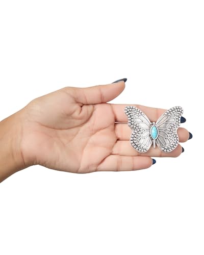 Jessica Simpson Silver or Gold-Tone Brooch for Women | Western Pins with Dangle Charms, Turquoise, or Rhinestones - color: Silver Turquoise Butterfly