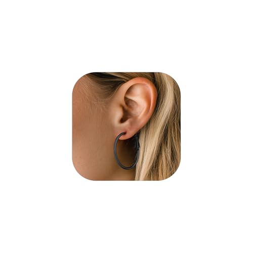 FaithHeart Silver/Black/Gold Stainless Steel Thin Hoop Earrings for Women | 2mm Wide Thin Large Hoop Earrings, Hypoallergenic Lightweight Trendy Jewelry, 20/30/40/50/60/70/80/90/100mm - color: Black, size: 30mm/1.18"