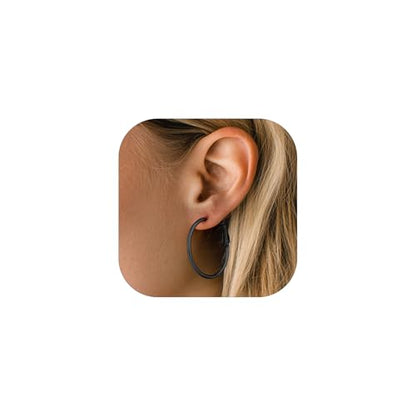 FaithHeart Silver/Black/Gold Stainless Steel Thin Hoop Earrings for Women | 2mm Wide Thin Large Hoop Earrings, Hypoallergenic Lightweight Trendy Jewelry, 20/30/40/50/60/70/80/90/100mm - color: Black, size: 30mm/1.18"