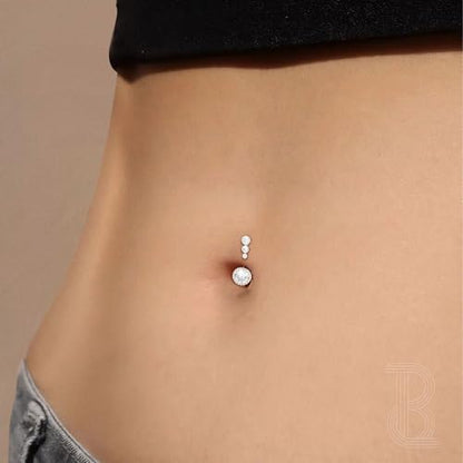 Clicker Belly Button Rings for Women Dangle Belly Rings Cute CZ Opal Reverse Navel Rings Body Piercing Jewelry for Women 14G Silver Gold Tone - style: Round,SL