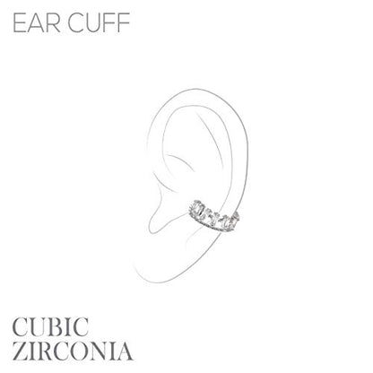 Ear Cuff – Earring Cuffs for Women – 925 Sterling Silver Plated or 14K Gold Plated - Cubic Zirconia Sparkling Round Huggie Ear Cuff Crawler Earrings – Clip On Cartilage - style: Silver - Baguette