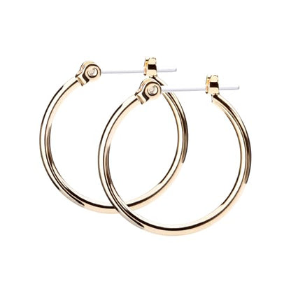 LOKUMI Resin Post Hoop Earrings | Hypoallergenic & Nickel-Free | Made in Japan | Available in 6 sizes and 3 finishes: Silver, 24K Gold, and Pink Gold - color: 20mm 24K gold plated