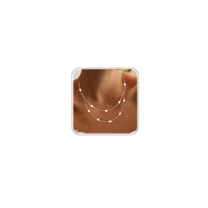 Layered Pearl Necklaces for Women 14K Gold Plated Trendy Faux Pearl Drop Y Necklace Dainty Pearl Choker Gold Layering Necklace,Jewelry Gift for Her,Mother,Wife,Girlfriend - style: Double Chain Pearl