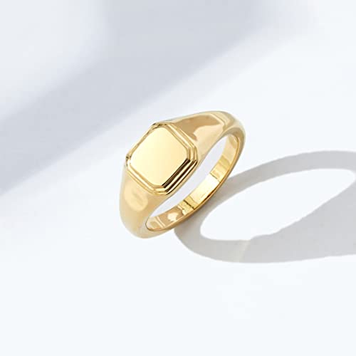 Amazon Essentials 14K Plated Sterling Silver Round Signet Ring - color: Yellow Gold, size: 8, style: Square