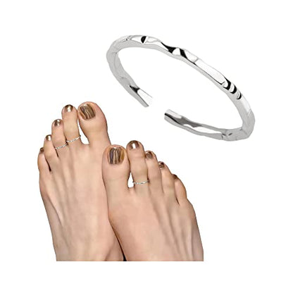 Kakikaki 925 Sterling Silver Hammered Textured Thin Small Open Toe Ring | Adjustable