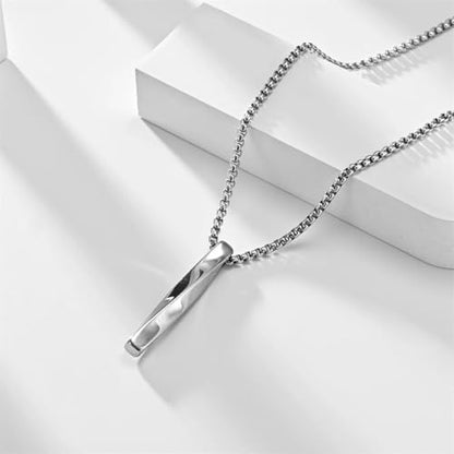 18K Gold Plated Minimalist Twisted Bar Pendant Necklace for Men and Women, Sleek Geometric Vertical Stick Jewelry with Stainless Steel Box Chain, Modern Unisex Design in White Gold Finish