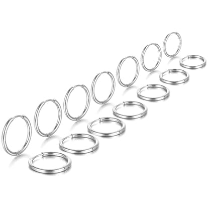 Mabor 7 Pairs Stainless Steel Hoop Earrings for Women Men | Silver Small Stainless Steel Huggie Hoop Earrings Piercings Cartilage 8, 10, 12 ,14, 16, 18, 20 mm