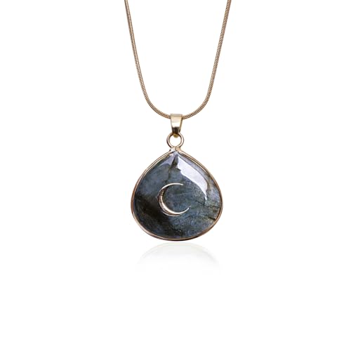 Da Piao Liang Labradorite Crescent Moon Energy Necklace, Healing Crystal Pendant With Stainless Steel Chain, Spiritual Jewelry - color: Grey