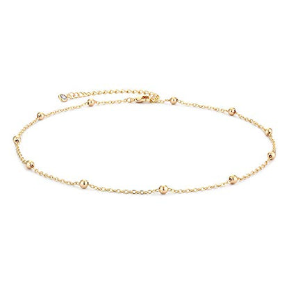 MEVECCO Dainty Choker Necklaces for Women, Beaded and Multi-Row Chains | 14K Gold Plated Brass, Select Silver Plated Brass Options, Polished And Textured Profiles For Everyday Styling - style: Beaded GD