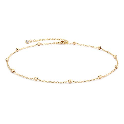 MEVECCO Dainty Choker Necklaces for Women, Beaded and Multi-Row Chains | 14K Gold Plated Brass, Select Silver Plated Brass Options, Polished And Textured Profiles For Everyday Styling - style: Beaded GD