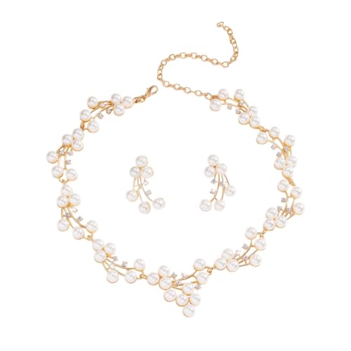 Faux Pearl Bridal Jewelry Set,Necklace Earrings Wedding Set | Vintage Flower Design, Hypoallergenic, Lightweight.