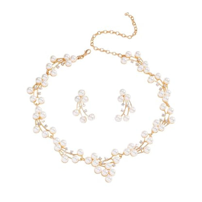 Faux Pearl Bridal Jewelry Set,Necklace Earrings Wedding Set | Vintage Flower Design, Hypoallergenic, Lightweight.