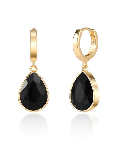 Crystals Teardrop Dangle Drop Earrings, 18K Gold Plated Hoop Earrings Zirconia Jewelry for Women Gifts - color: Black Earrings
