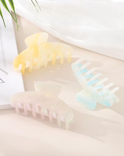 Molans 3PCS Hair Claw Clips Acrylic Clamps for women - Non-slip Strong Hold Barrettes for Thin Thick Hair, Medium hair clips Accessories - color: blue/yellow/purple