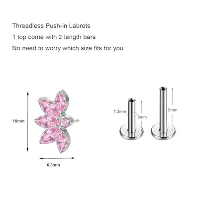 1pcs 16G 18G G23 Titanium Threadless Labret Studs Push-in Labret Lip Cluster Tragus Helix Conch Lobe Rook Cartilage Push Back Piercing Jewelry Earring - style: 5eye-Pink